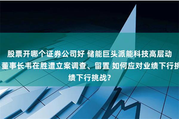 股票开哪个证券公司好 储能巨头派能科技高层动荡：董事长韦在胜遭立案调查、留置 如何应对业绩下行挑战？